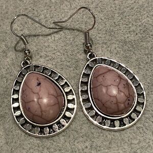Lavender & Silver Tear Drop Earrings Southwest Style